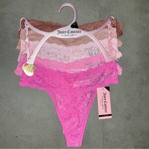 Juicy Couture Pink Cream Lace Thong Panties Set‎ of 5